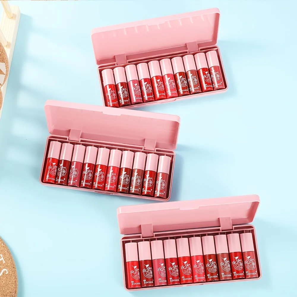 10pc Shimmer Mini Lip Gloss Kit Glossy and Waterproof Ideal for Valentines Day