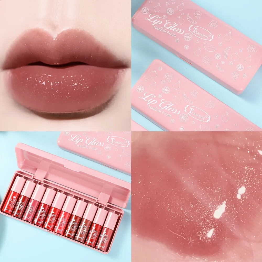 10pc Shimmer Mini Lip Gloss Kit Glossy and Waterproof Ideal for Valentines Day