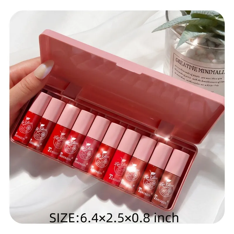 10pc Shimmer Mini Lip Gloss Kit Glossy and Waterproof Ideal for Valentines Day