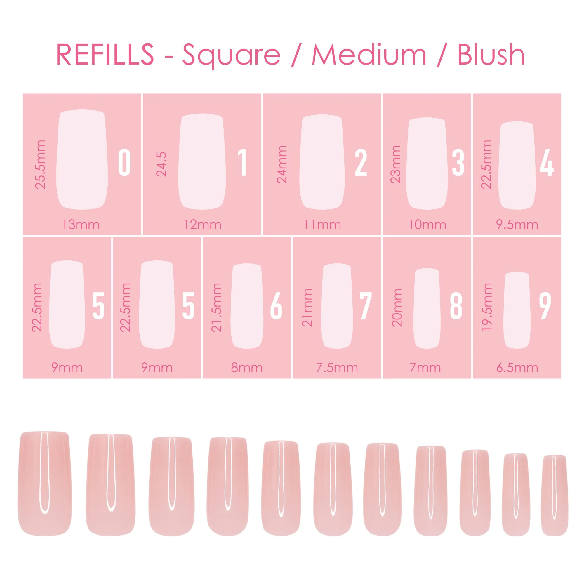 Charme Gel Extension Tips Refill / Square / Medium / Blush