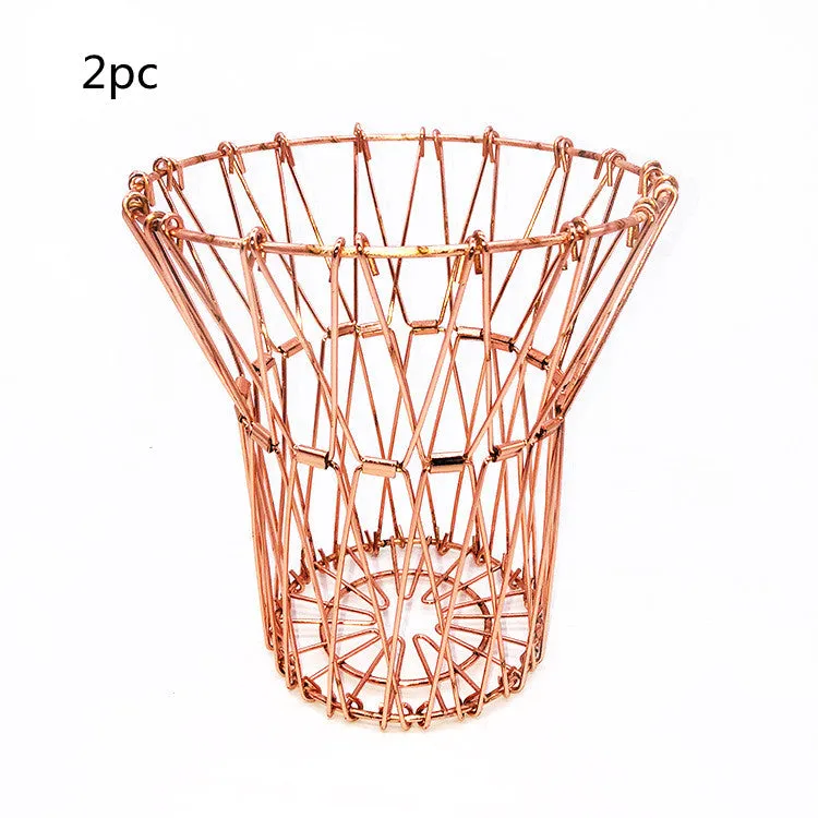 Metal Fruit Tray Storage Basket Foldable Variety Drainage Basket