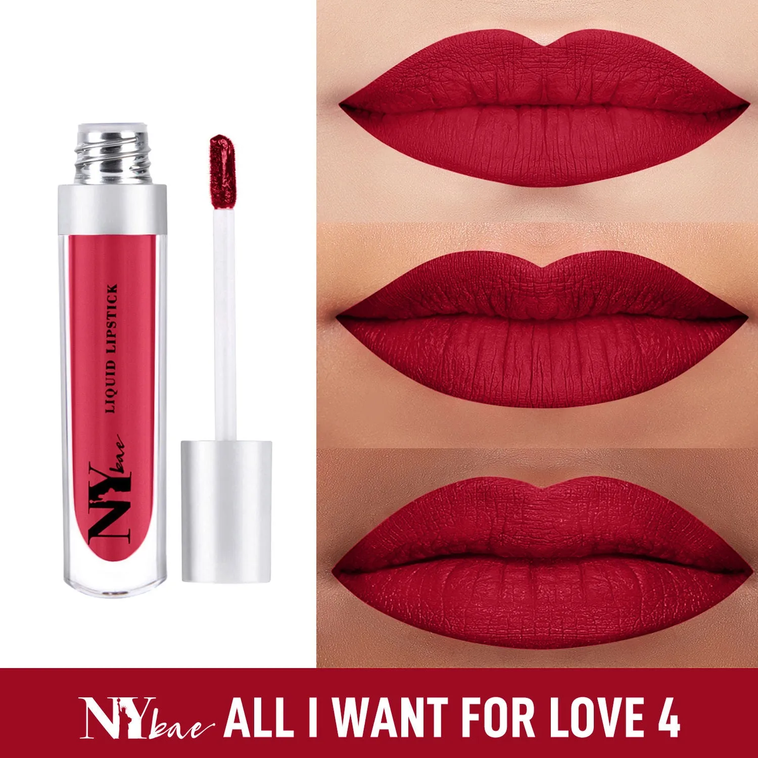 NY Bae Confessions of a Lip-a-holic Liquid Lipstick - All I Want For Love 4 (4.5 ml) | Red | Matte Finish | Built-in Primer | Enriched with Jojoba Oil | Highly Pigmented | Lasts Upto 12 Hours | Long lasting | Cruelty & Paraben Free
