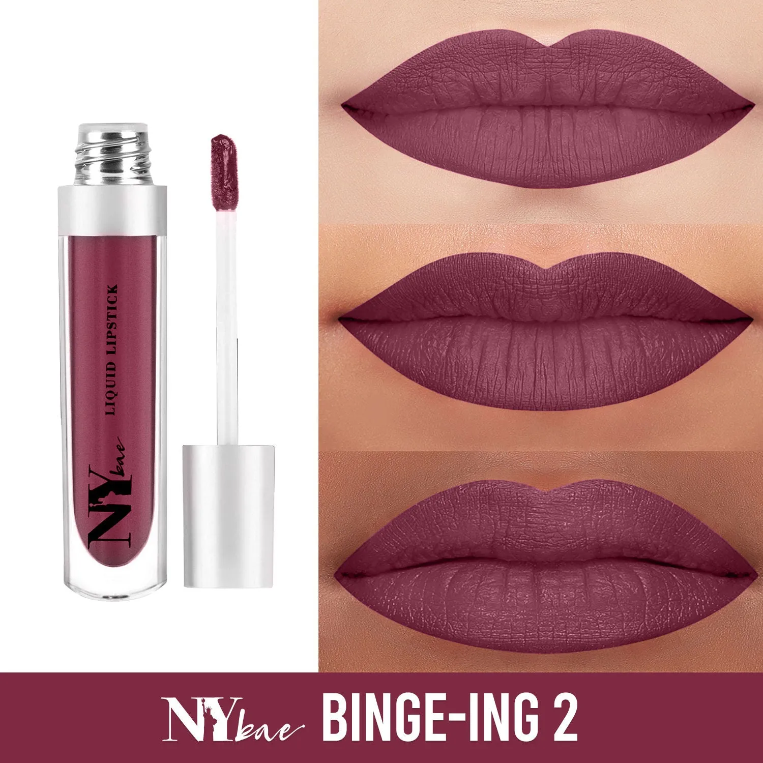 NY Bae Confessions of a Lip-a-holic Liquid Lipstick - Binge-ing 2 (4.5 ml) | Purple Brown | Matte Finish | Built-in Primer | Enriched with Jojoba Oil | Highly Pigmented | Lasts Upto 12 Hours | Long lasting | Cruelty & Paraben Free